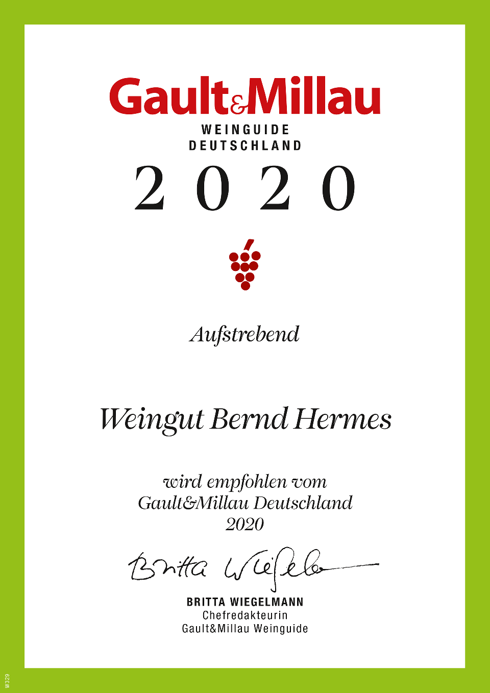 Gault Millau 2020 Urkunde